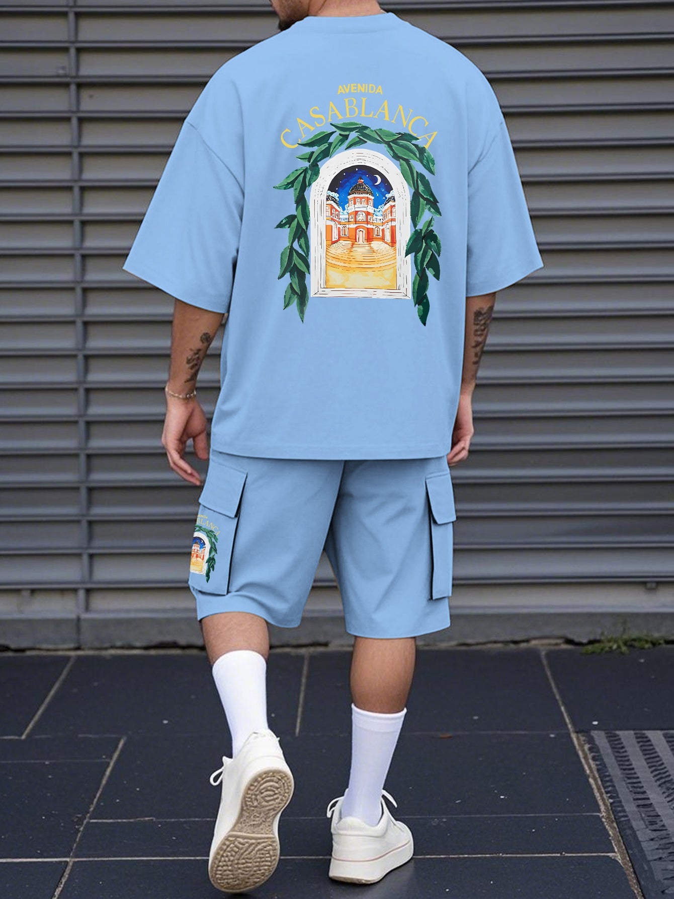 New Loose-Fitting Breathable Men'S Round Neck Short-Sleeved T-Shirt And Workwear Style Multi-Pocket Shorts Set Summer Leisure Sports Two-Piece Suit, Fashionable Sports Casual Versatile Tops And Pants for Men And Women