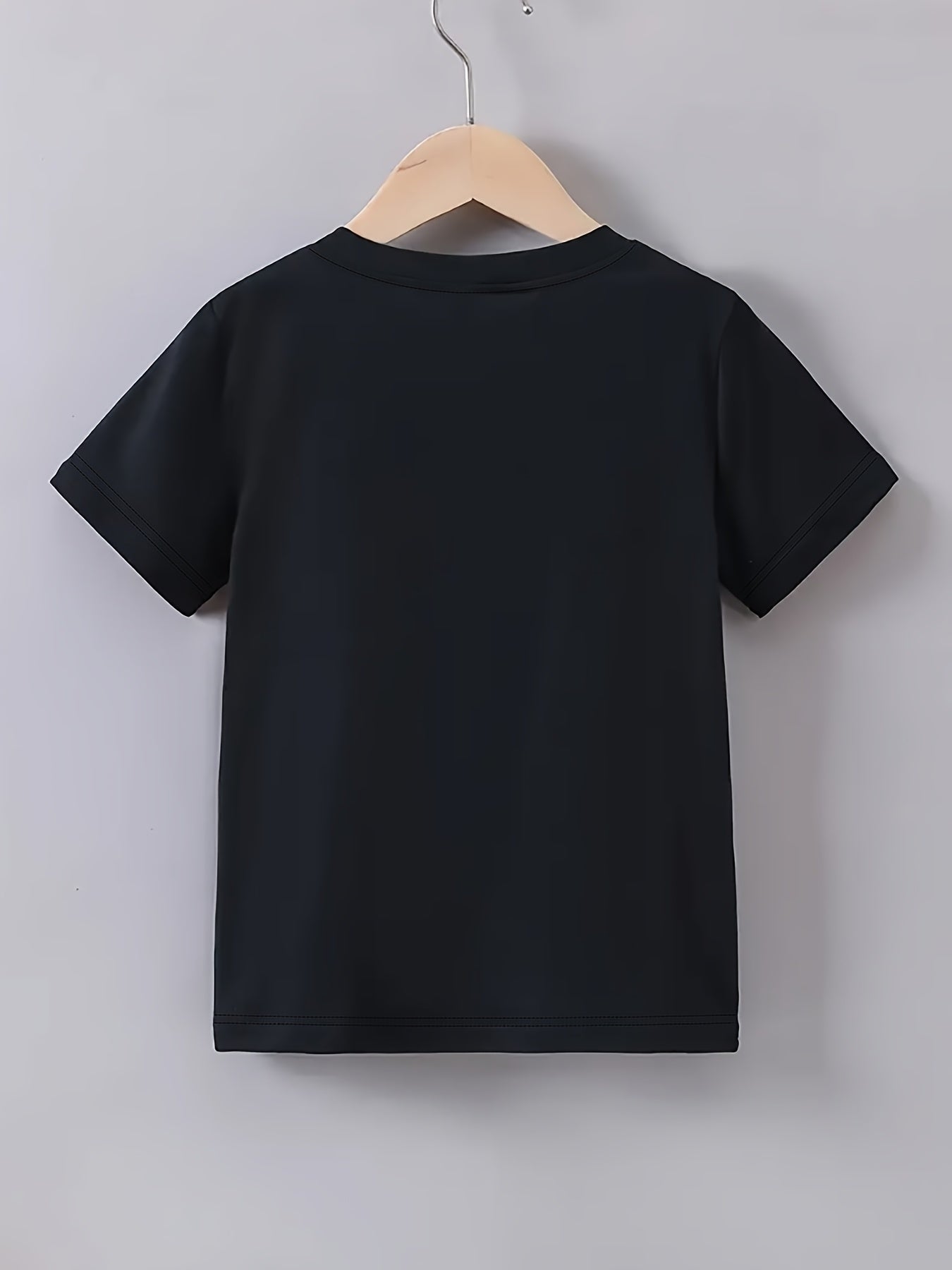 1pc Boys' Casual Summer T-Shirt with "ICON" Letter Print - Black, Short Sleeve, Round Neck, Stretchy Fabric, Perfect for Casual Attire, Everyday Tshirt | Bold Lettering Tee | Comfortable Fit
