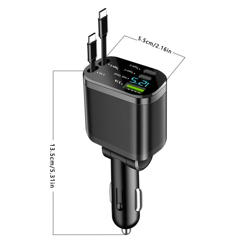 BAIDELUO Car Charger 5-in-1 Retractable Car Phone Charger with Retractable Cable Suitable for iPhone and USB Car Charger, Compatible with Galaxy - Suitable for iOS and Android Systems, Suitable for Various Car Models, Without