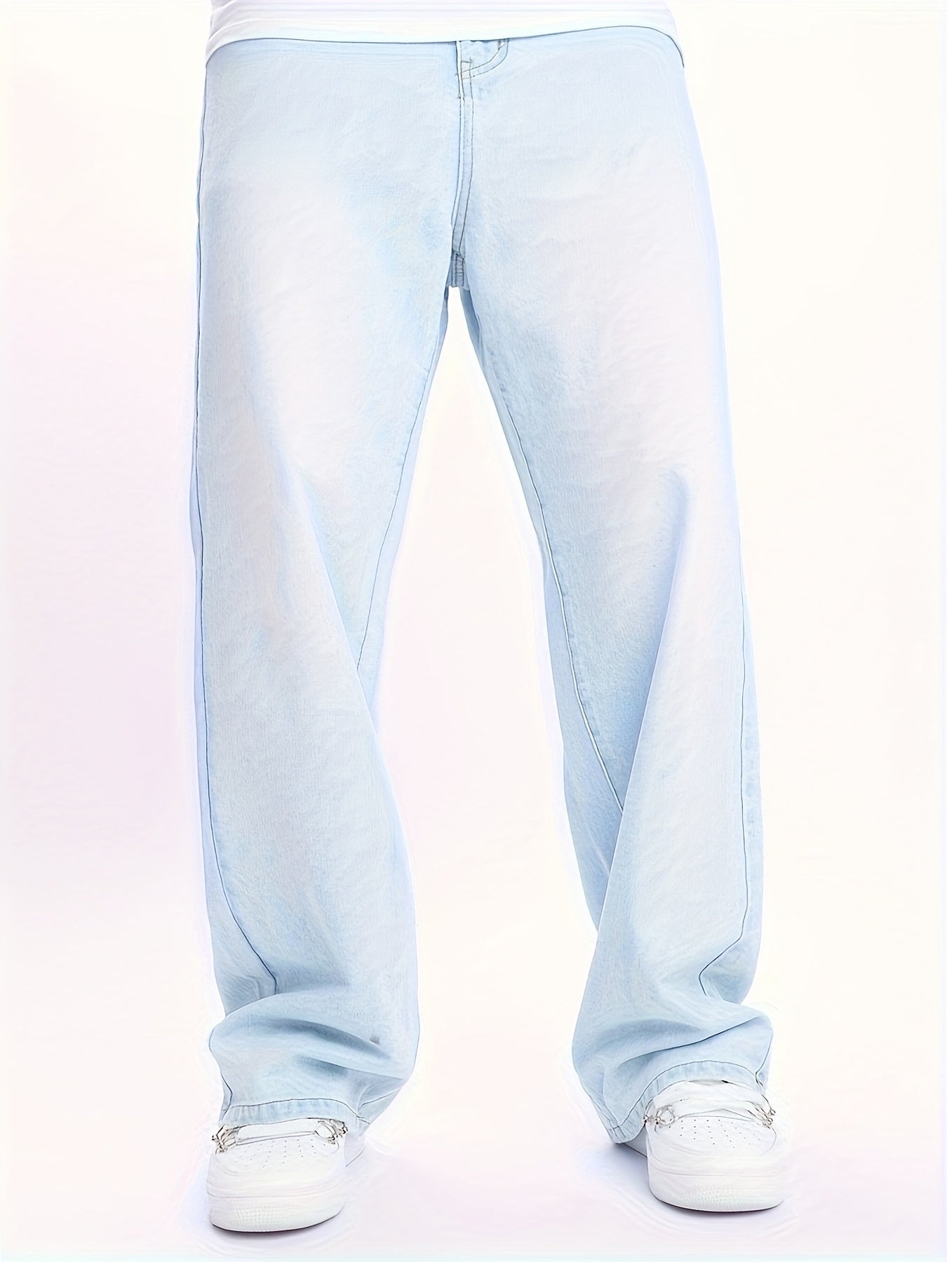 Men'S High-Street Casual Straight-Leg Jeans - Light Blue, Loose Fit, Non-Stretch Denim, Raw Wash, All-Season Comfort, Perfect for Casual Attire, Comfortable Clothing | Relaxed Fit Jeans | Nonstretch Fabric