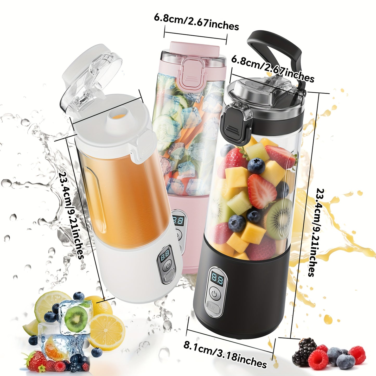 USB Rechargeable Portable Blender with Digital Timer Display, 10-Cup Capacity, Detachable & Easy-Clean Design for Smoothies, Juices, Protein Shakes - Ideal for Gym, Travel, Home Use, Smoothie Blender Portable, Juice Preparati