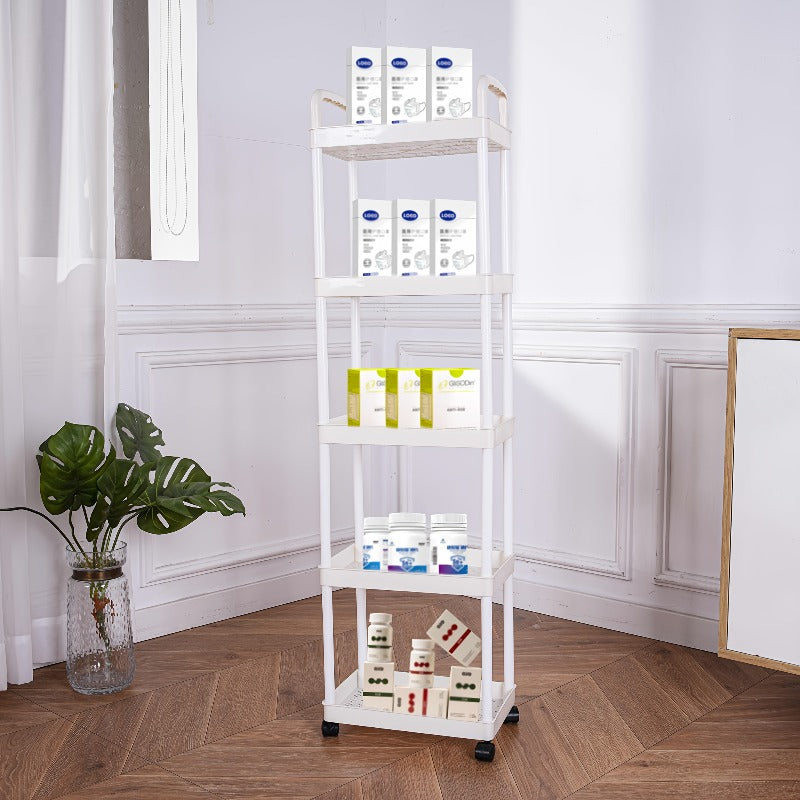 4/3/5-Tier Rolling Cosmetic Organizer - Durable Plastic Material, 360° Swivel Wheels, High Load Capacity for Bathroom, Bedroom, Kitchen & Home Organization | Black or White Options | Multifunctional Storage Cart with Side Ha
