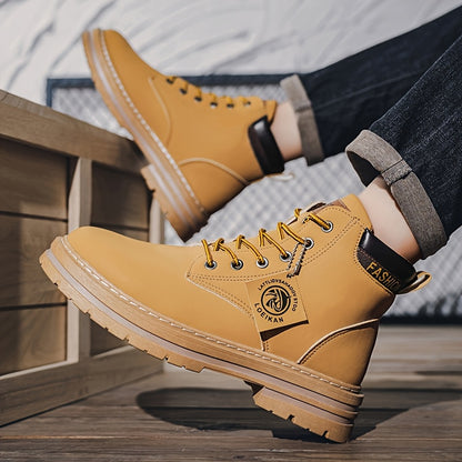 Men'S Olive Green Casual Boots - Comfortable Lace-Up Ankle Boots with Thick Cushioned PVC Sole, Round Toe & Breathable Fabric Lining for All-Season Wear, Everyday Footwear, Minimalist Design, Durable Construction