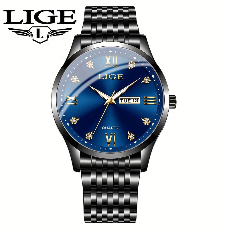LIGE Women's Elegant Luxury Watch - Blue Dial with Roman Numerals, Quartz Movement, Battery-Powered Watch for Everyday, Formal, Travel - Perfect Gift for Valentine's, Birthdays, Anniversaries - Compatible with Formal & Casual