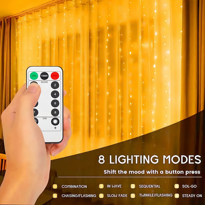1pc, Christmas fairy lamp, 300LED fairy tale curtain lamp, USB plug, 8 modes, including timing/dimming function, DIY bedroom modeling, very suitable for Christmas, Valentine's day, home wall decoration, living room decoration