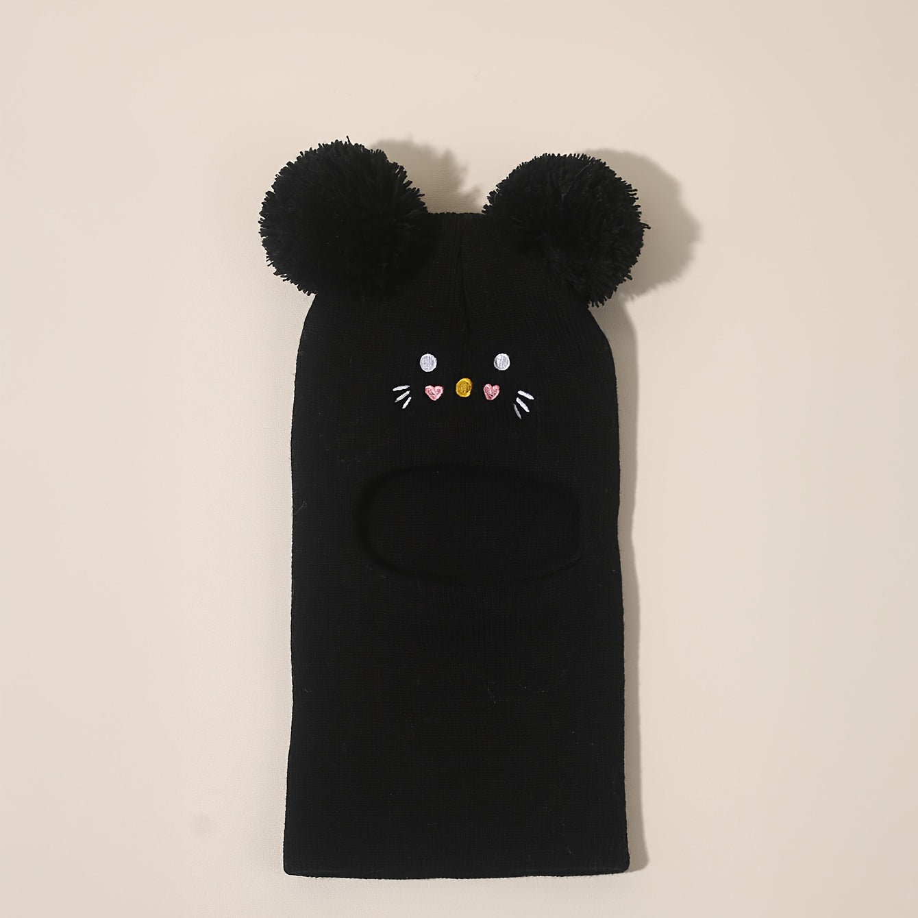 Knit Balaclava Beanie and Neck Warmer hat,cat Embroidery, Stretch Fit, Suitable for 0-3 Years Old, Daily and Casual Wear, Birthday, Holiday Party, Autumn and Winter, Christmas, Halloween