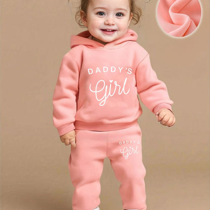 Baby Girl DADDY'S GIRL Letter Print Hoodie & Joggers Set - Soft Yellow Casual Spring/Fall Outfit with White Sneakers, Perfect for Outdoor Play & Family Gatherings, Baby Girl Clothes, Playful Babywear, Comfortable Babywear, fo