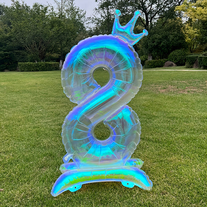 2pcs, 1pc 101.6cm transparent large digital balloon with crown and base + 1 straw, aluminum foil material, suitable for birthday party decoration, photo props, anniversary celebrations, Valentine's Day, New Year celebrations,