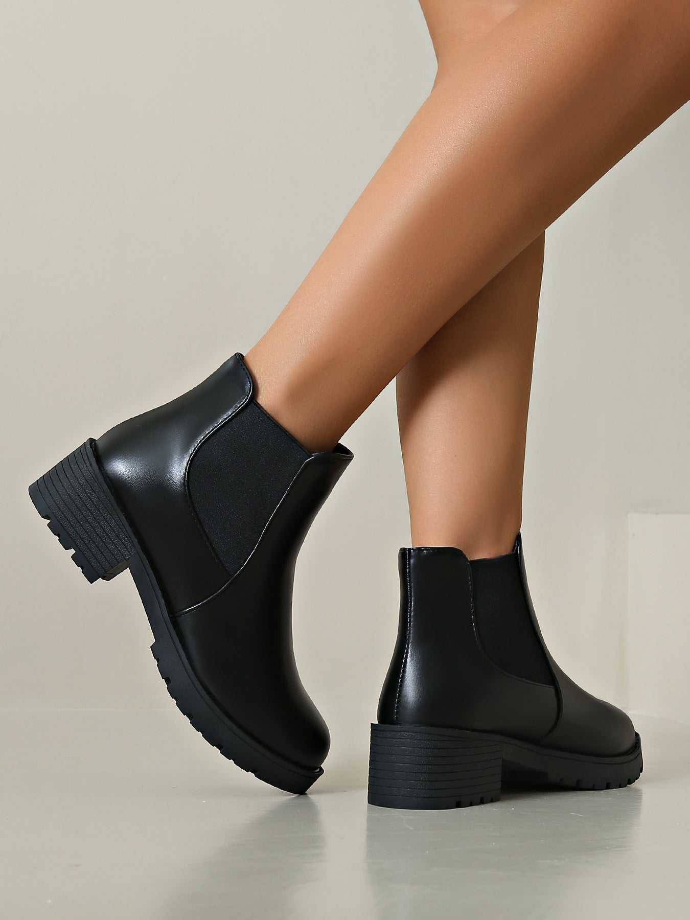 MagiMoBo Women'S Slip-On Chunky Mid-Heel Ankle Boots - Faux Cover Round Toe Platform Boots with Thick Rubber Sole, All-Season Casual Versatile Boots for Casual Attire, Comfortable Walking Boots, Durable Fabric Insole