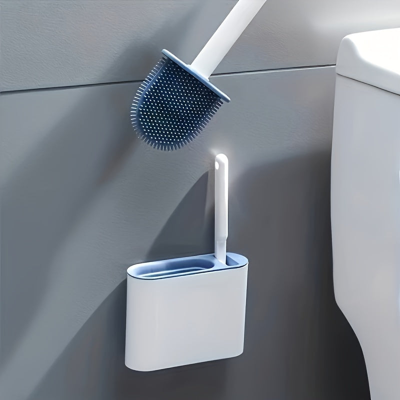 1 Set of 2 Toilet Brushes and 1 Toilet Seat, Wall-Mounted Toilet Brush, Silicone Soft Toilet Head, Long Handle Toilet Brush, Multi-Functional Household Cleaning Tool, Home Essentials