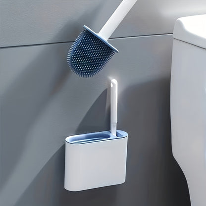 1 Set of 2 Toilet Brushes and 1 Toilet Seat, Wall-Mounted Toilet Brush, Silicone Soft Toilet Head, Long Handle Toilet Brush, Multi-Functional Household Cleaning Tool, Home Essentials