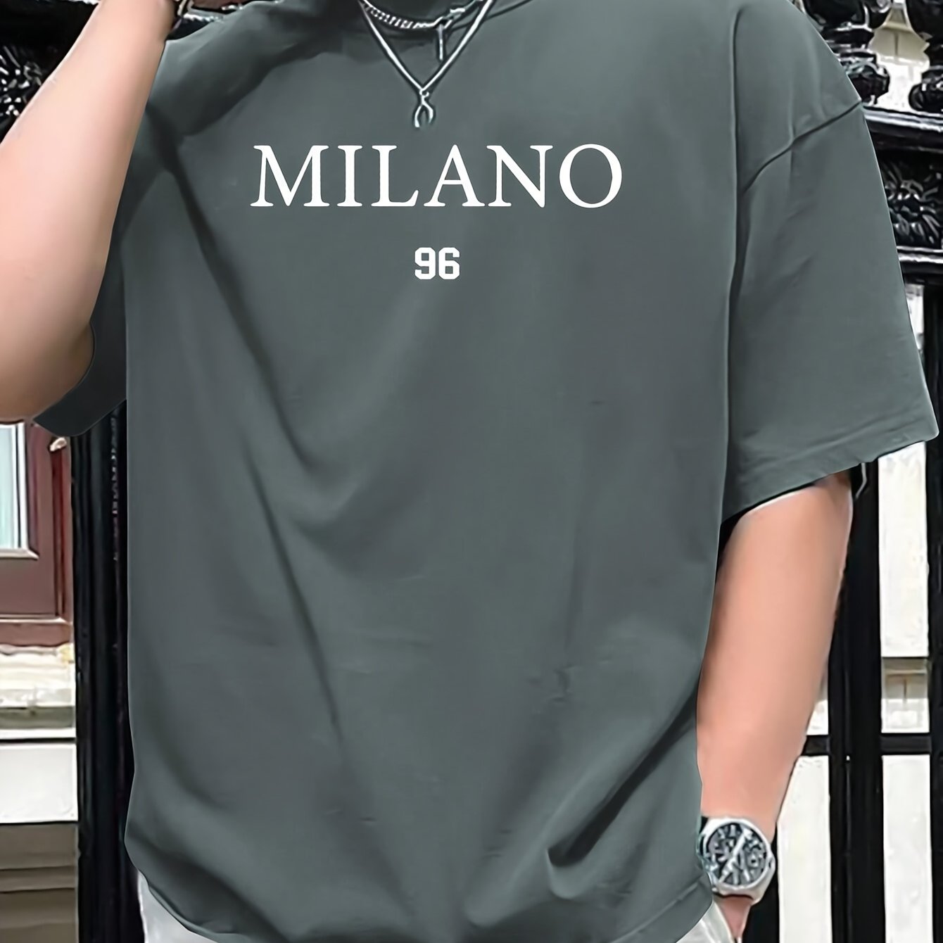 Men'S Milano 96 Graphic Tee - Casual Short Sleeve Crew Neck T-Shirt, Soft Polyester Fabric with Slight Stretch, Regular Fit, Green with White Lettering, Perfect for Casual Attire