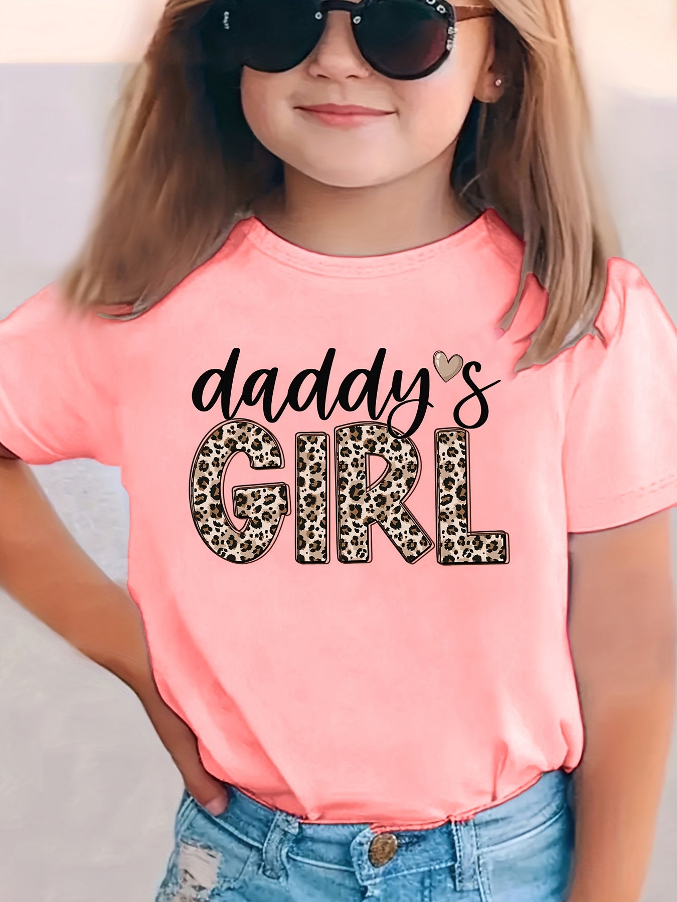 Summer Fashion Girls' Short-Sleeve T-Shirt "DADDY's GIRL" Leopard Print Casual Versatile Top NY-DX5545