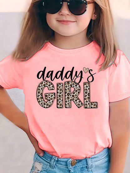 Summer Fashion Girls' Short-Sleeve T-Shirt "DADDY's GIRL" Leopard Print Casual Versatile Top NY-DX5545