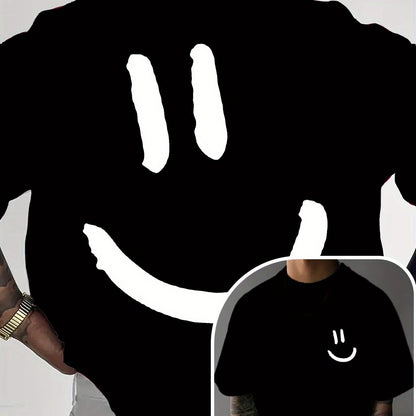 Men'S Casual Crew Neck T-Shirt with Happy Face Print | Comfortable & Breathable | Summer Streetwear and Everyday Tee | Versatile Short Sleeve Top | Lightweight Fabric
