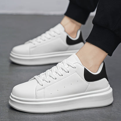 Men'S Classic Solid Color Thick Sole White Shoes, Casual Skateboard Sneakers, Korean Style Versatile Fashion Trend, Lightweight Comfortable Durable Casual Sports Shoes