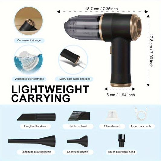 BELlBUY Portable Cordless Handheld Vacuum Cleaner, 6000Pa Powerful Suction for Cars, Computers, Sofas, Offices, Pets, and Homes - Includes Multiple Nozzles, USB Rechargeable, Low Noise, Car Vacuum Cleaner
