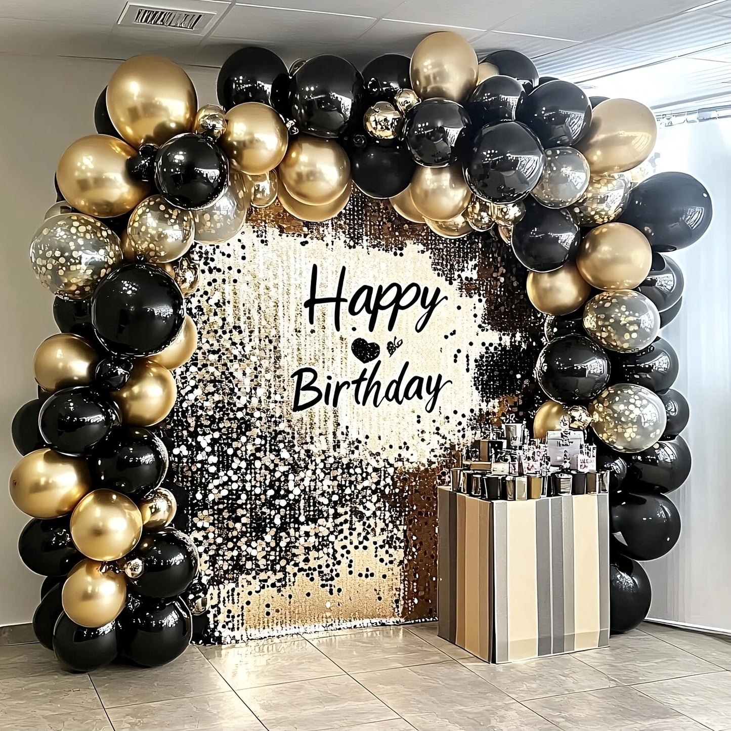104pcs Black and Golden Balloon Garland Arch Kit - Metallic Golden Confetti Latex Balloons for Birthday, Gender Reveal, Anniversary, Wedding Decorations, Party Balloons|Sleek Black Balloons|Durable Emulsion Material