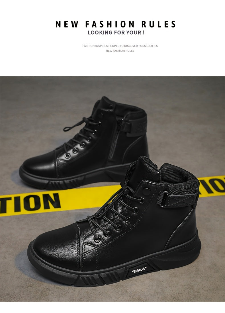Men'S High-Top Ankle Boots - Genuine Upper, Lace-Up Closure, Durable PVC Sole, All-Season Versatile for Hiking, Casual & Outdoor Wear - Modern Streetwear Design, Hiking Boots, Sleek Boot Design