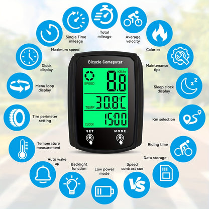 Oein Bike Computer Wired, Bicycle Odometer Wired MPH KM/H, Bike Speedometer Bike Odometer with Touch Sensor Switch, Big Digital LCD Screen, Automatic Wake-u
