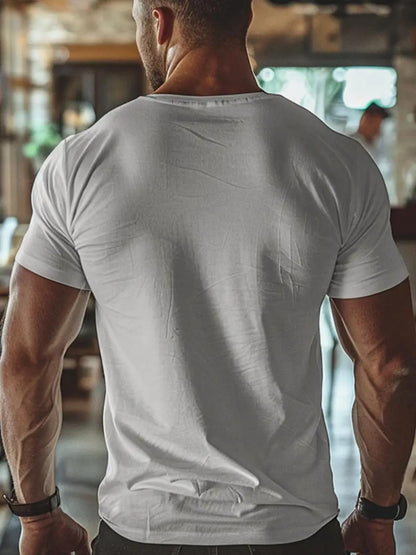 Men's Short-Sleeve T-Shirt with Inspirational "CREATE Your Own Life" Print & Prayer Hands Design - Elastic Round Neck, Breathable Fabric for Summer Outdoor Activities, Casual Comfort Fit, Machine Washable, Artistic Lifestyle