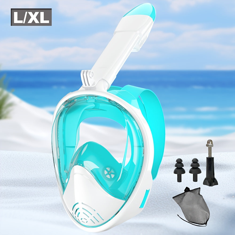 Full Face Silicone Snorkeling Mask, Large Frame Full Dry Panoramic Snorkel Mask with Camera Holder, Anti-Fog Swimming Goggles Swim Glasses Set for Adults