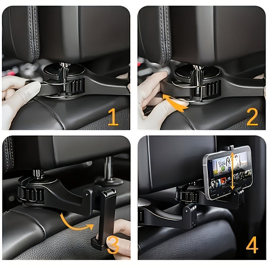 1pc Adjustable Car Seat Phone Holder with Headrest Mount - Durable ABS Material, Waterproof, Auto Vehicle Compatible, Secure Grip for Road Trips and Commuting, Phone Holder for Car