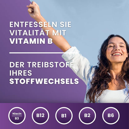 High-Dose Vitamin B Complex Vitastrong, 1 per Day, 180 Vitamin B Group Biotin, Thiamine Vitamin B1, Riboflavin B2, Niacin, Pantothenic Acid, Vitamin B6, B12