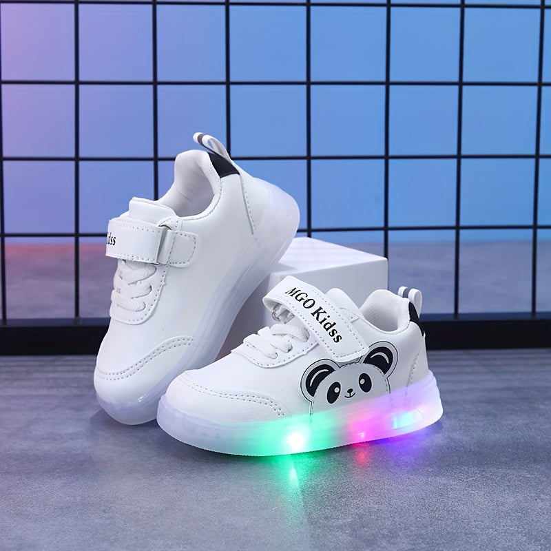 MGO Kidss Youngsters' Cute Panda Cartoon Sports Shoes with Glow-in-the-Dark Design - Fashionable Black and White Casual Sneakers, Easy to Wear for Boys and Girls | Panda Themed Athletic Footwear | PU Upper, Youngsters'S Footw