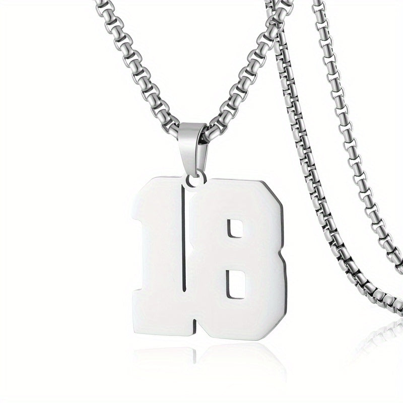 0-19 Men Athletes Number Pendant Necklace Stainless Steel Sports Number Pendant Long Chain Necklaces for Boys Baseball/Basketball/Football Team Jewelry Gifts