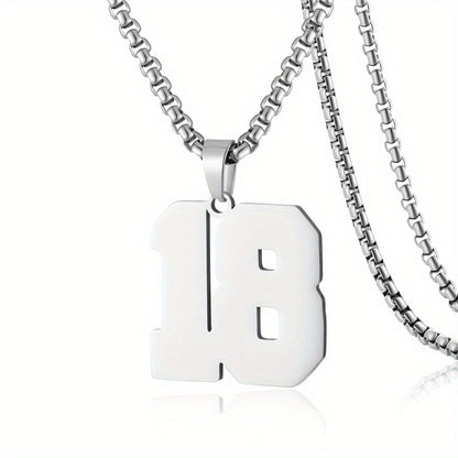 0-19 Men Athletes Number Pendant Necklace Stainless Steel Sports Number Pendant Long Chain Necklaces for Boys Baseball/Basketball/Football Team Jewelry Gifts
