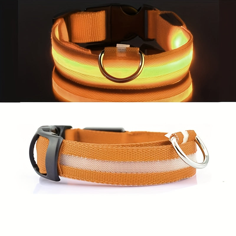 LED Glowing Pet Dog Collar, Luminous Flashing Necklace for Outdoor Walking Night Safety, Non-Rechargeable Button Battery Powered, Polyester Material