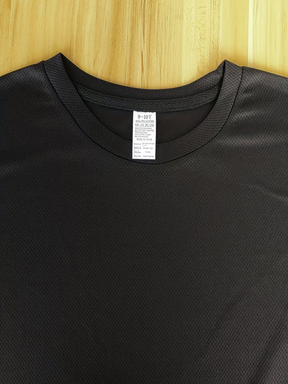 Boys' Casual Short Sleeve T-Shirt with Elegant "EMPORIO" Letter Print - Soft Breathable Round Neck Tee, Medium Stretch, Regular Fit for Summer Daily Wear & Weekend Outings, Boy T Shirt, Everyday Kids Clothing, Classic Round N