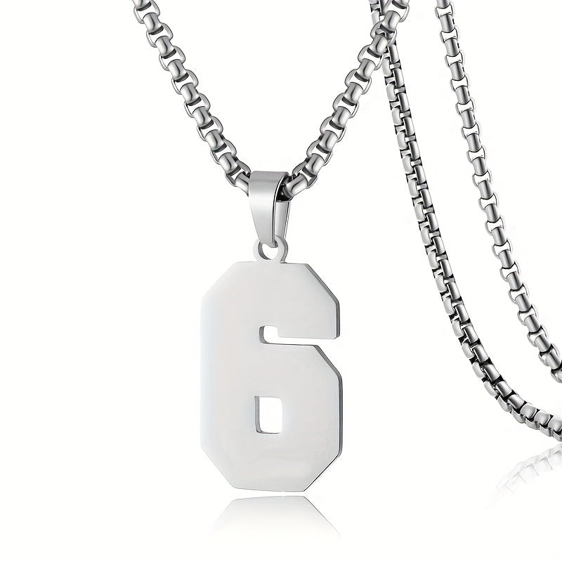0-19 Men Athletes Number Pendant Necklace Stainless Steel Sports Number Pendant Long Chain Necklaces for Boys Baseball/Basketball/Football Team Jewelry Gifts
