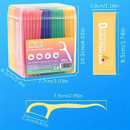 1 Box Of 50 Floss Fruit-flavored Floss, Individually Packaged Disposable Floss Picks, Mint Toothpick Strings, Portable Floss Picks, The Best Partner For Keeping Teeth Healthy And Clean.