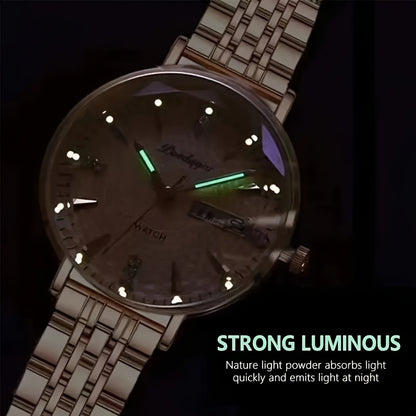 POEDAGAR Women's Fashion Casual Round Analog Quartz Wrist Watch, Luminous Hands, 3ATM Water Resistant, Alloy Case & Strap, with Calendar Feature