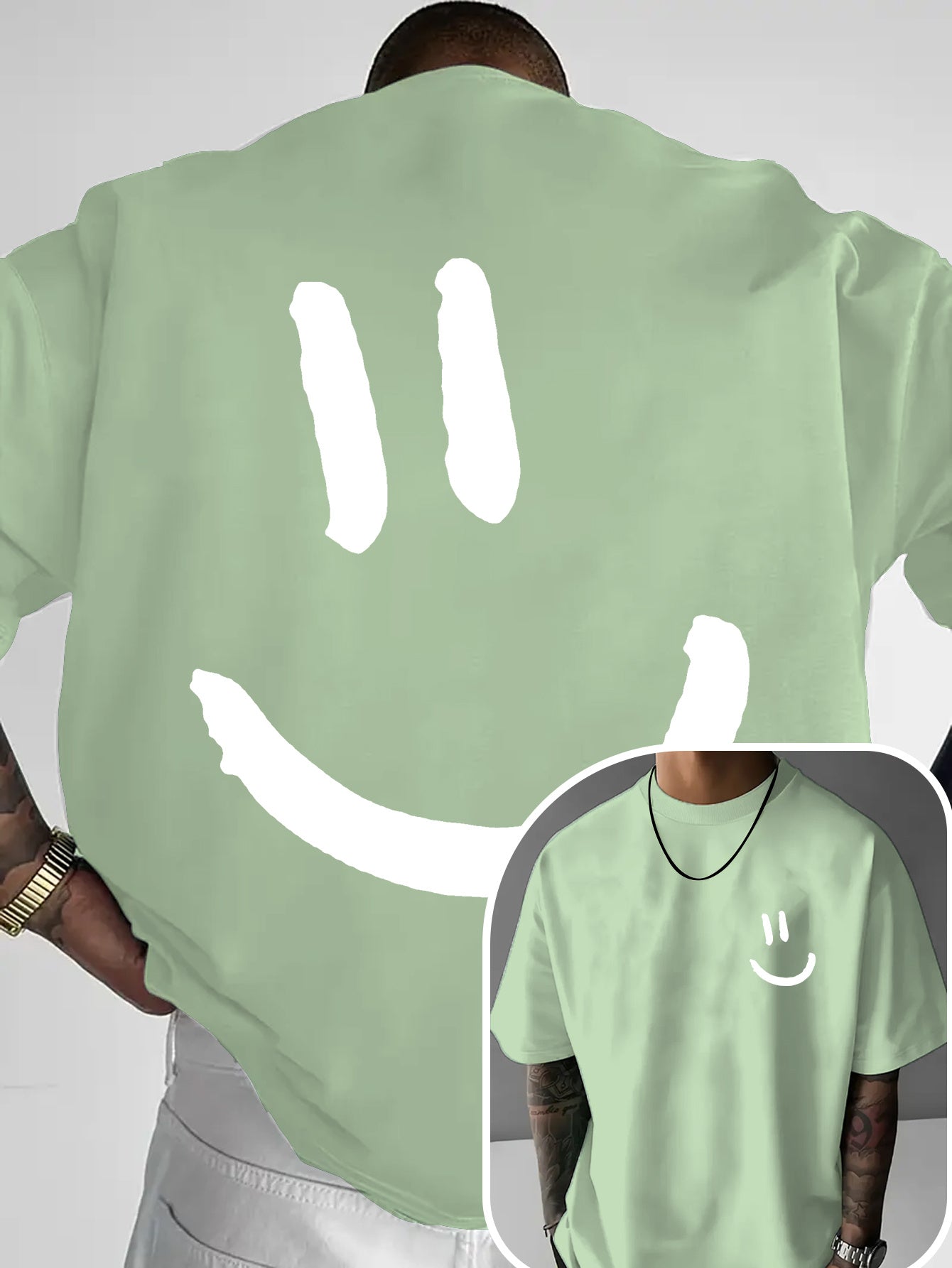 Men'S Casual Crew Neck T-Shirt with Happy Face Print | Comfortable & Breathable | Summer Streetwear and Everyday Tee | Versatile Short Sleeve Top | Lightweight Fabric