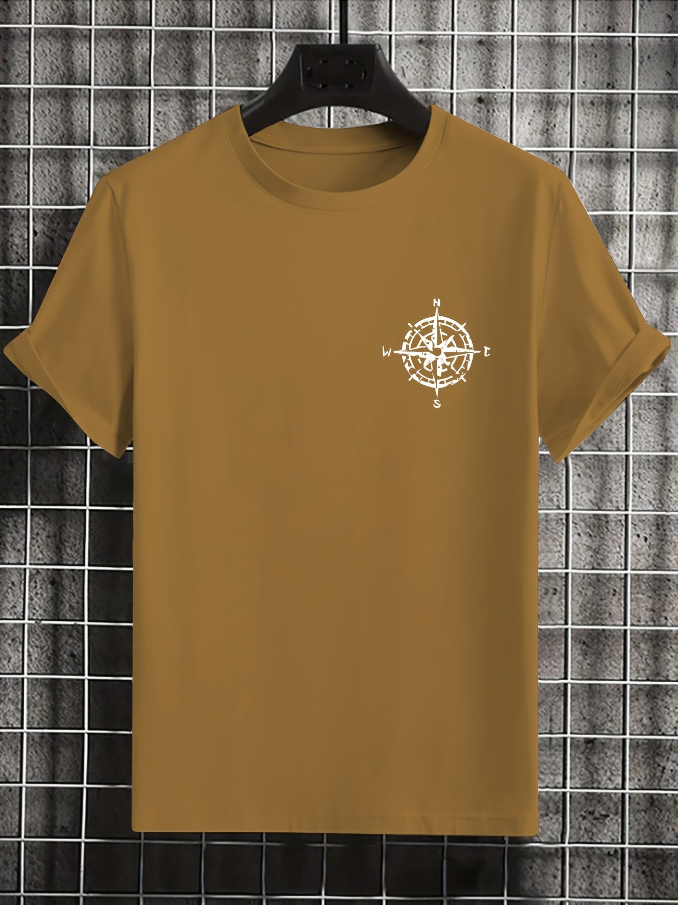Men'S Summer Short Sleeve T-Shirt with Bold Eagle & Compass Print - Light Blue Casual Round Neck Tee, Comfortable Stretch Fabric for Casual Attire, Everyday Tshirt | Bold Graphic Tee | Comfortable Fit