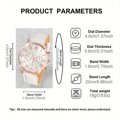 2pcs CAYON Women'S Quartz Watch & Bracelet Set - Elegant White Faux Leather Strap with Rose Golden-Tone Accents, Sparkling Crystal Bracelet, Casual Style, Perfect Valentine'S Day Gift, Valentine'S Day Accessory | Elegant Watc