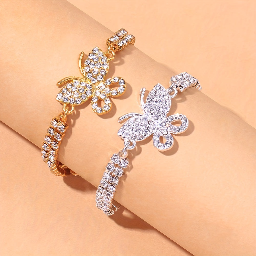 Bling Bling Butterfly Cuban Chain Anklet Inlaid Shiny Rhinestone Hip Hop Style Ankle Bracelet For Women Men