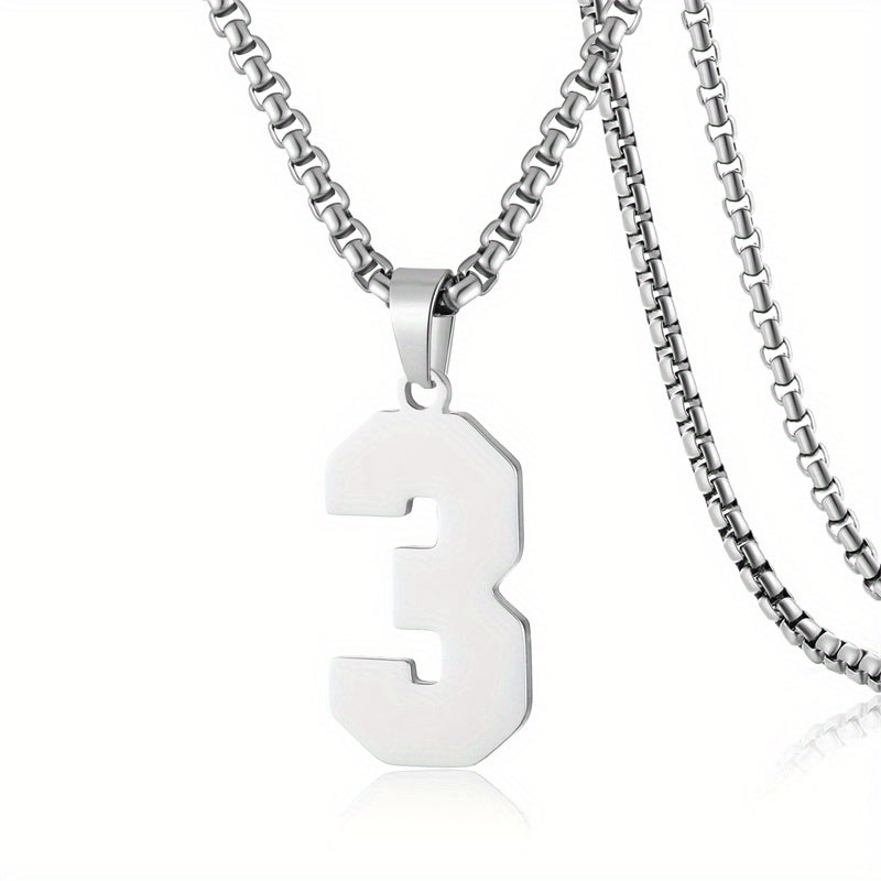 0-19 Men Athletes Number Pendant Necklace Stainless Steel Sports Number Pendant Long Chain Necklaces for Boys Baseball/Basketball/Football Team Jewelry Gifts