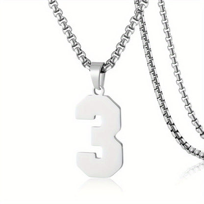 0-19 Men Athletes Number Pendant Necklace Stainless Steel Sports Number Pendant Long Chain Necklaces for Boys Baseball/Basketball/Football Team Jewelry Gifts