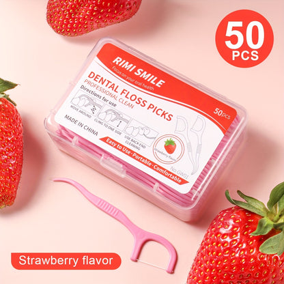 50/150pcs Strawberry Flavor Dental Floss Sticks, Small and Convenient, Polyethylene (PE), Alcohol Free, for Personal Intercalary Cleaning