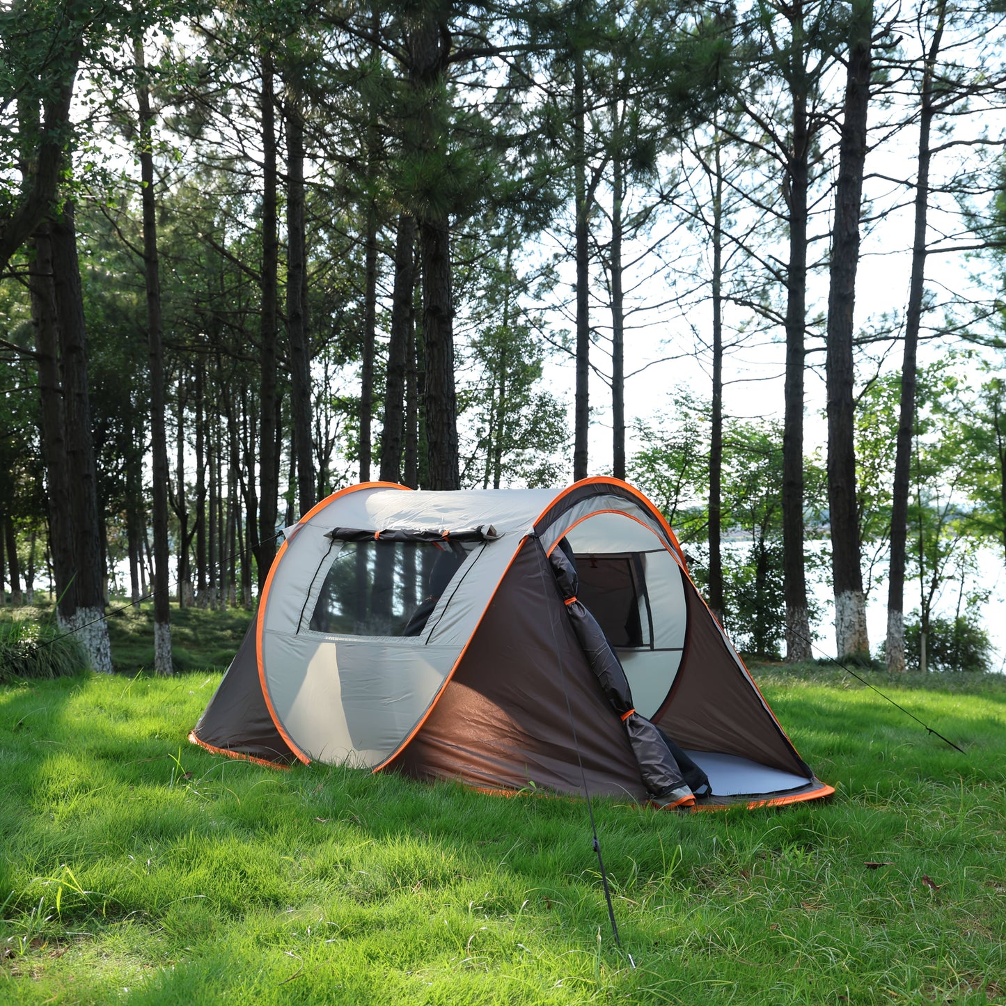 4-Person Automatic Pop-Up Camping Tent - Lightweight 190T Polyester & 210D Oxford Floor, 4 Wind Ropes, 8 Ground Stakes, 3.0mm Height, 1.9m Length - Easy Setup Oval Tent for Family Camping, Hiking, Outdoor Adventures (Mixed Co