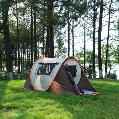 4-Person Automatic Pop-Up Camping Tent - Lightweight 190T Polyester & 210D Oxford Floor, 4 Wind Ropes, 8 Ground Stakes, 3.0mm Height, 1.9m Length - Easy Setup Oval Tent for Family Camping, Hiking, Outdoor Adventures (Mixed Co