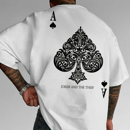 Men's Pink Street Style Graphic T-Shirt - Joker and the Thief Design, Loose Fit, Round Neck, Short Sleeve, Geometric Pattern, Machine Washable, Summer Casual Wear for Adults