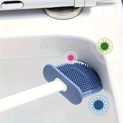 1 Set of 2 Toilet Brushes and 1 Toilet Seat, Wall-Mounted Toilet Brush, Silicone Soft Toilet Head, Long Handle Toilet Brush, Multi-Functional Household Cleaning Tool, Home Essentials