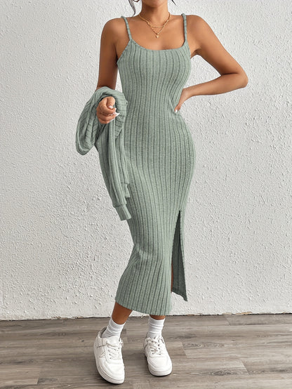 Simple y Fleece Two-Piece Dress and Jacket Set