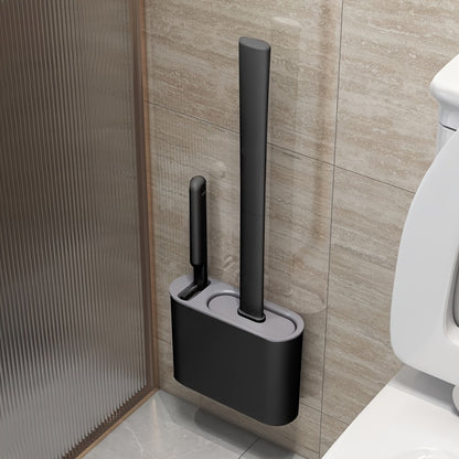 Silicone Toilet Brush with Wall-Mounted Storage Box - Flat Head Design, Suitable for Bathroom and Kitchen Cleaning, Durable Black Silicone Material, Easy to Hang Organizer