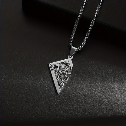 1pc Stainless Steel Half-Heart Playing Card Pendant Necklace - Punk Gothic Style Intricate Spade & Heart Design Durable Unisex Jewelry Gift for Men Women, Heart Pendant Necklace, Statement Accessory, Polished Metallic Finish